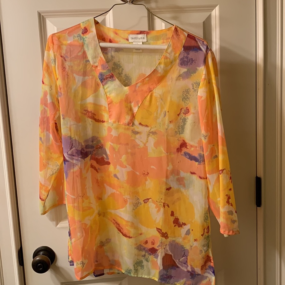 Tantrums sheer tunic blouse, woman’s size L, 3/4 sleeve